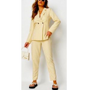 Yellow Gingham Tailored Blazer and Cigarette Pants